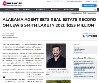 EIN Presswire Alabama Agent Sets Real Estate Record on Lewis Smith Lake in 2021 - 253 Million